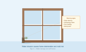 Water Stains, Soft Frames, or Moisture Around Windows